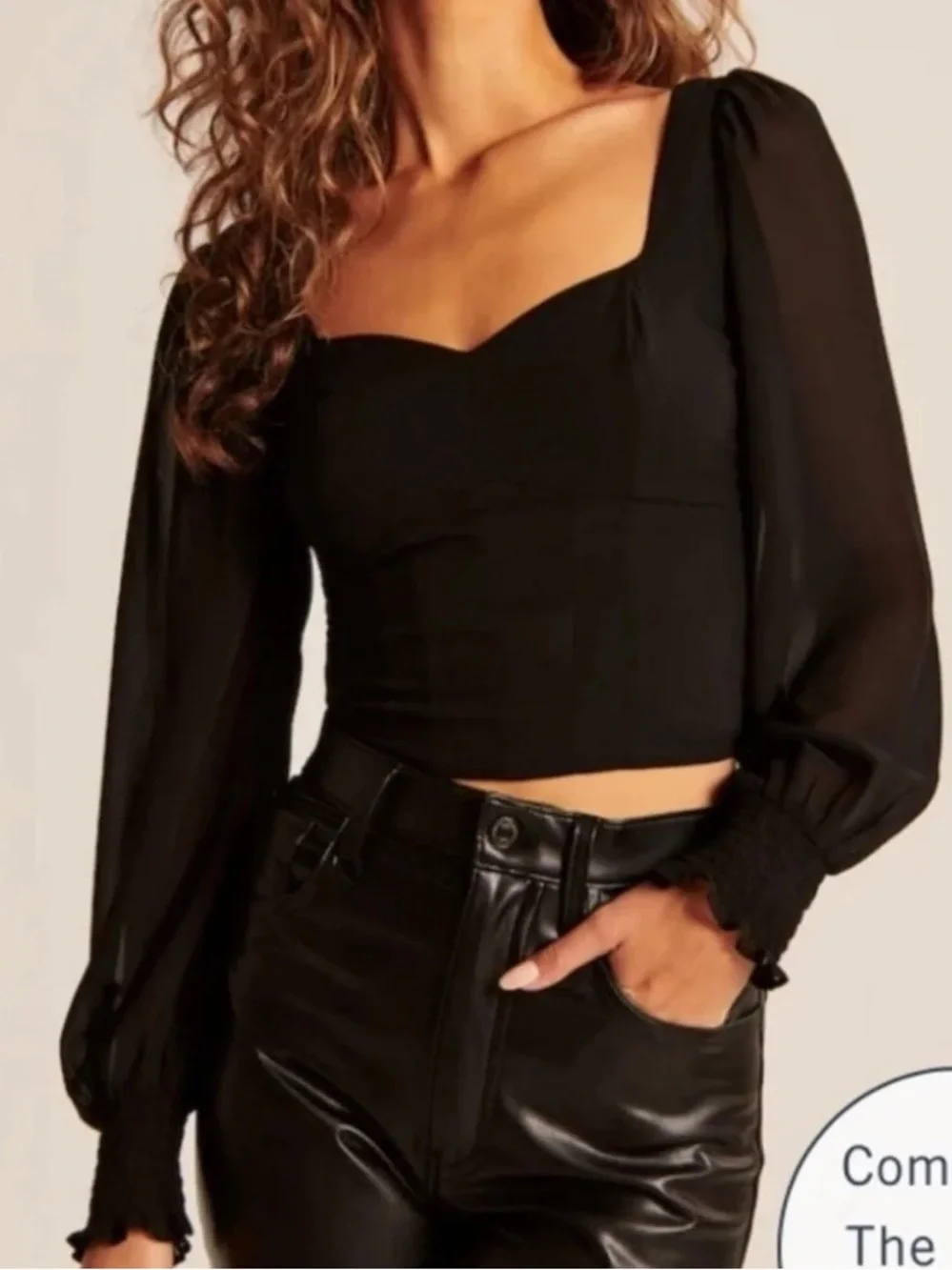 NWOT - Abercrombie & Fitch Long Sleeve Sweetheart Top in Black - Size XS